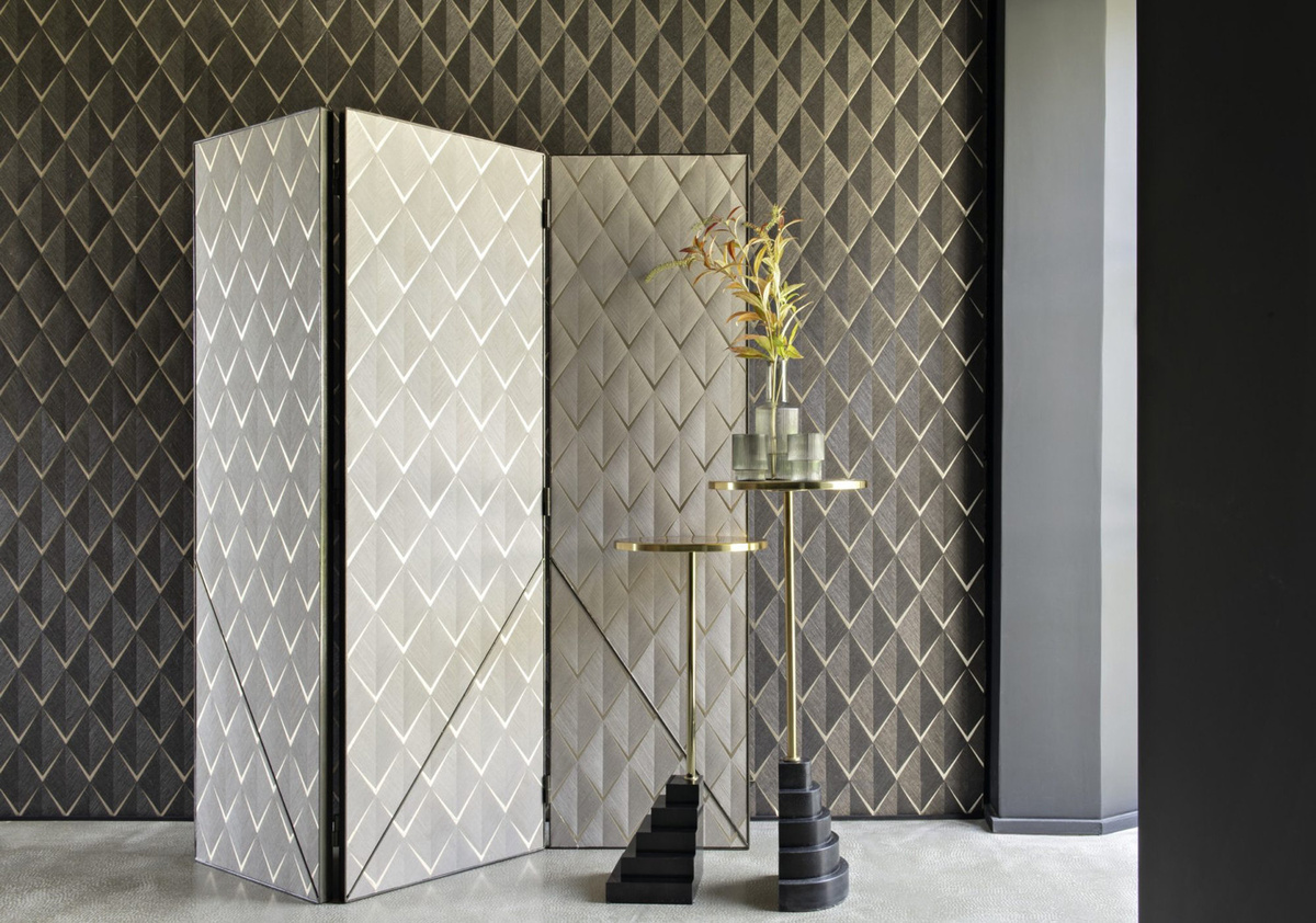 CMO Paris Tapete Sisal Losange in Schwarz, Gold und Braun mit geometrischem Art Deco Design - Bild 2