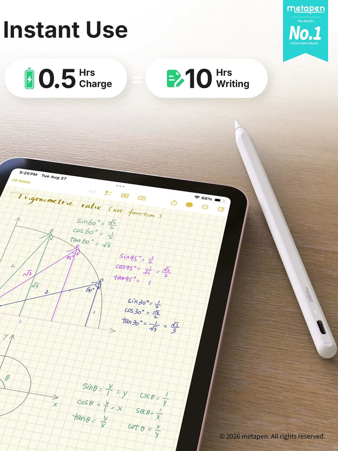 MetaPen A8 Stylus-Stift in Weiß für Apple iPad Pro, Air und andere Modelle (2018-2026) mit Neigungssensitivität und Pixel-Präzision - Bild 5