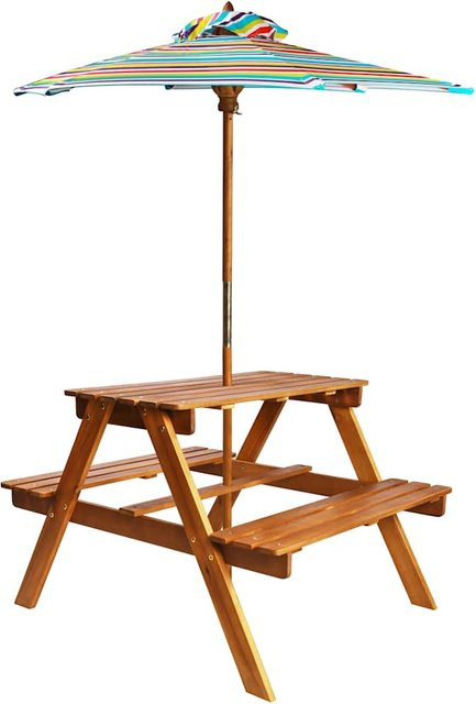 MobelMall Kinder-Picknicktisch mit Sonnenschirm aus Akazienholz in Braun, B/T/H: 79 x 90 x 60 cm - Bild 1