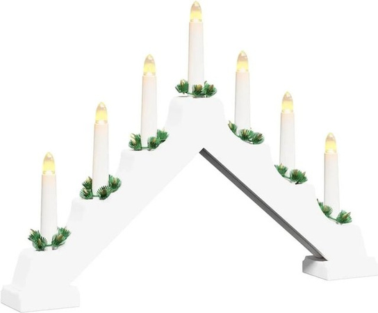 vidaXL Weihnachtskerzenbrücke aus Holz mit 7 LEDs in Weiß, B/T/H: 39,5 x 5 x 29 cm