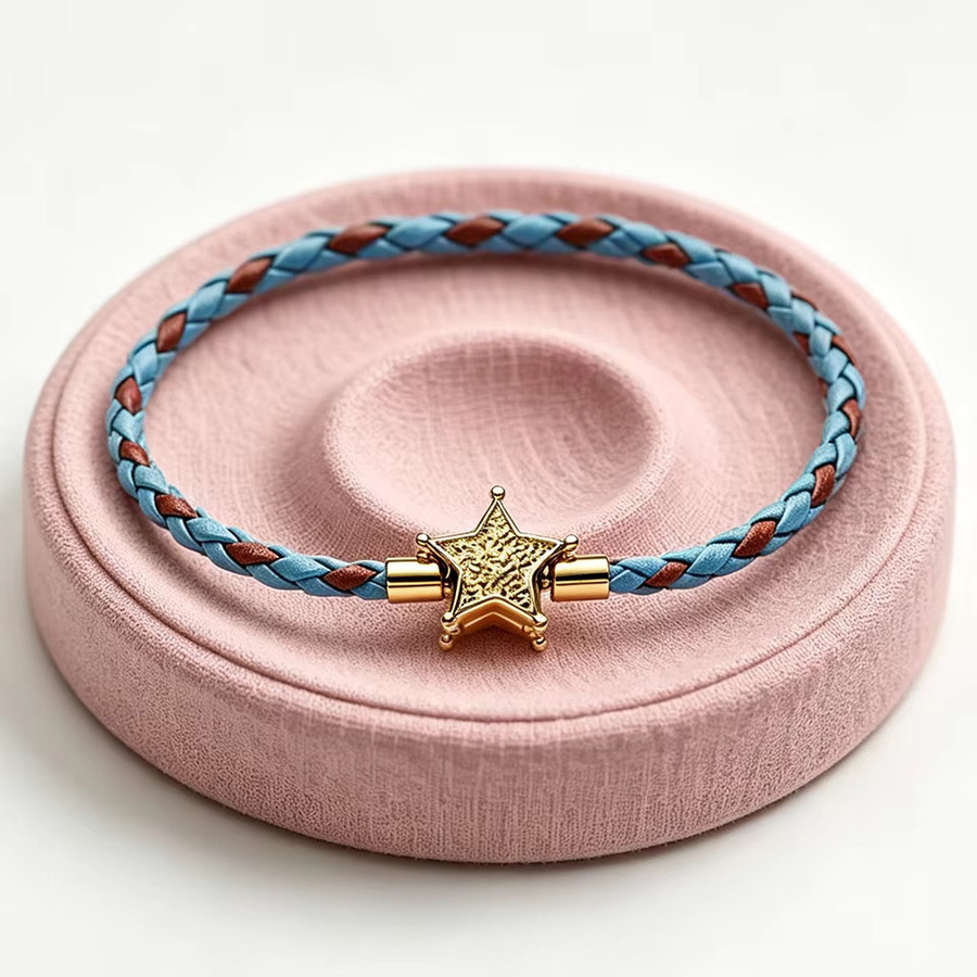 Disney Armreif 925 Silber, Pentagramm, Lederseil, Unisex - Bild 1