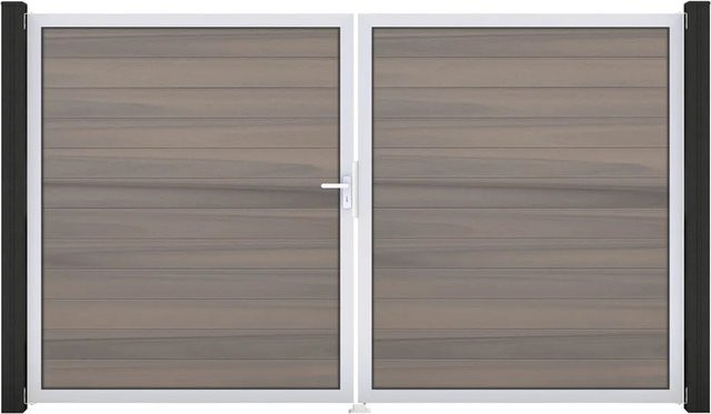 GroJa Solid Steckzaun Tor DIN Links EV1 als 2-flügeliges Doppel-Tor aus Aluminium und BPC in Bi-Color Sand - Bild 1