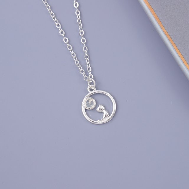 GaGa-Duck Halskette, 925 Silber, Mond- und Katzen-Motiv, Kristall - Bild 1