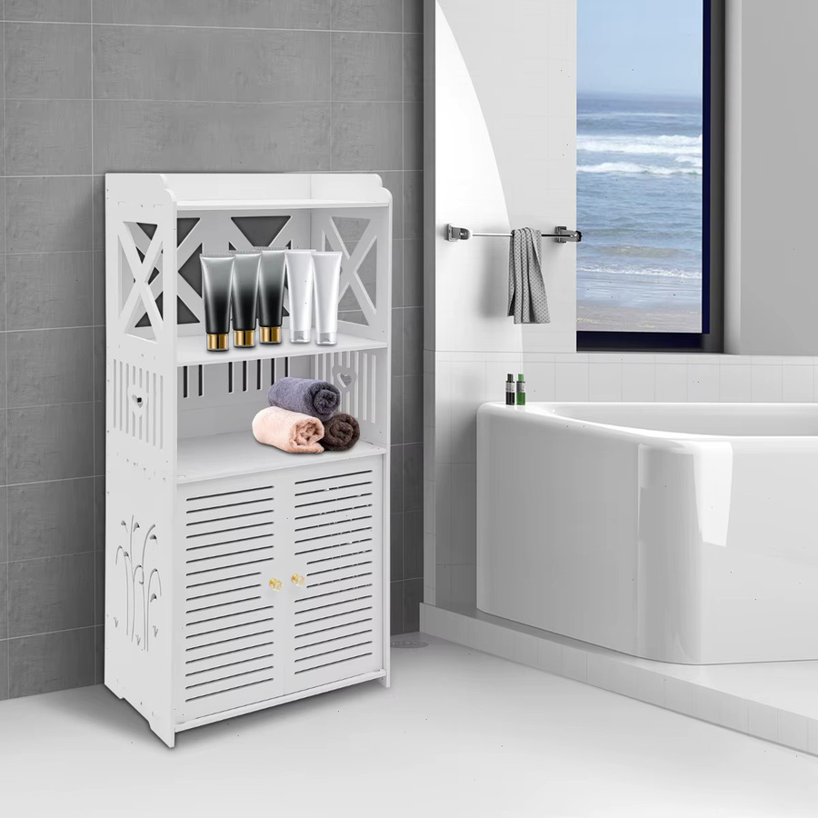 Bymaocar Badezimmer-Bodenschrank aus wasserfestem PVC in Weiß mit Belüftungsdesign, B/T/H: 90 x 40 x 25 cm - Bild 2
