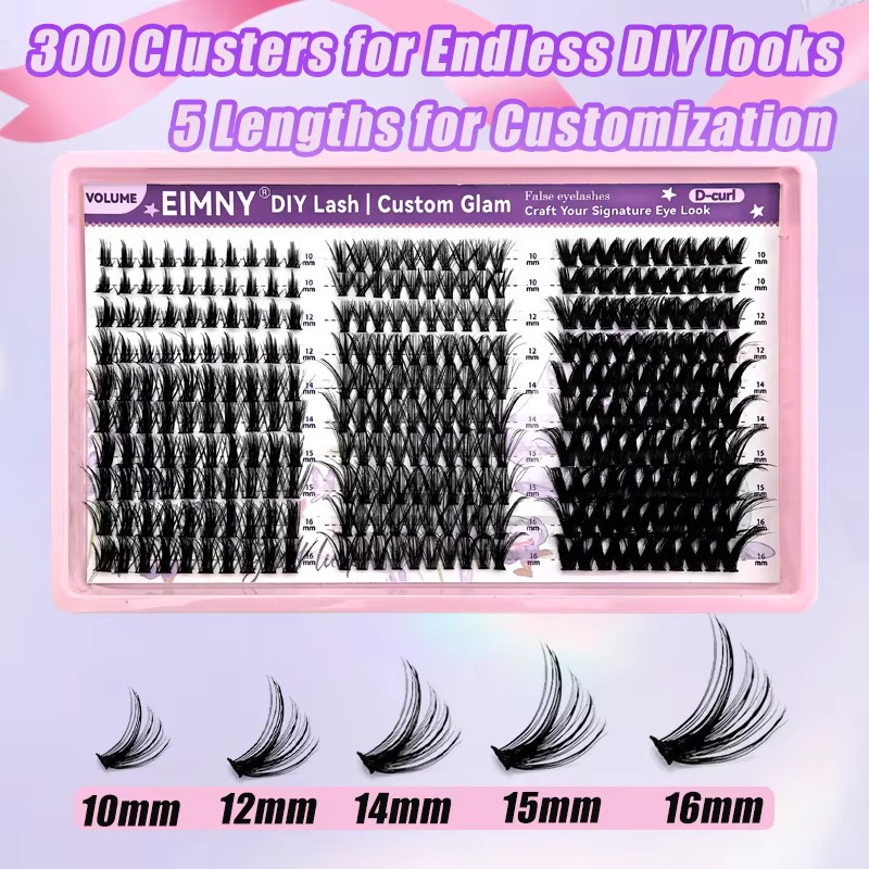 EIMNY Wimpern-Cluster-Set, 300 Stück, 10–16 mm, D-Curl, Unisex - Bild 4