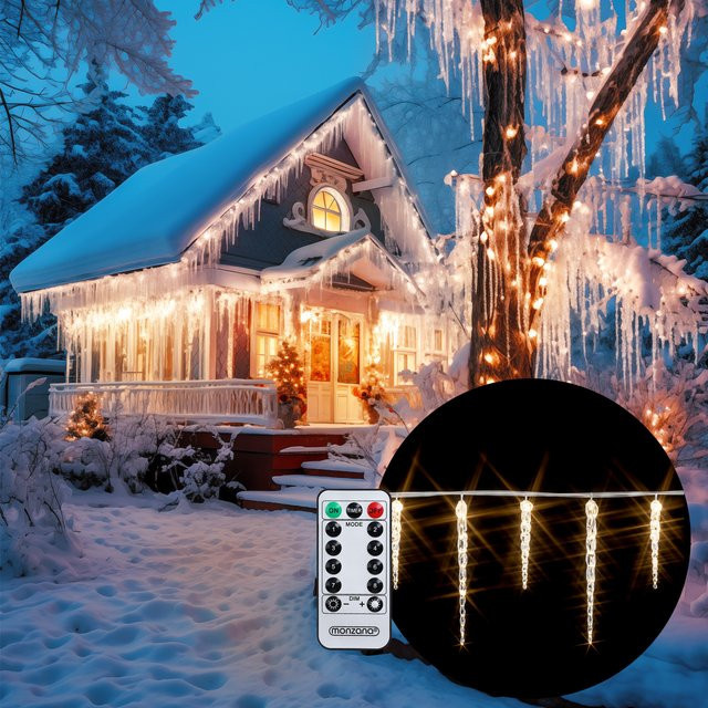 Monzana LED Eiszapfen Lichterkette Warmweiß mit Fernbedienung und Timer, IP44 wetterfest für Innen und Außen, 10,5 m - Bild 1