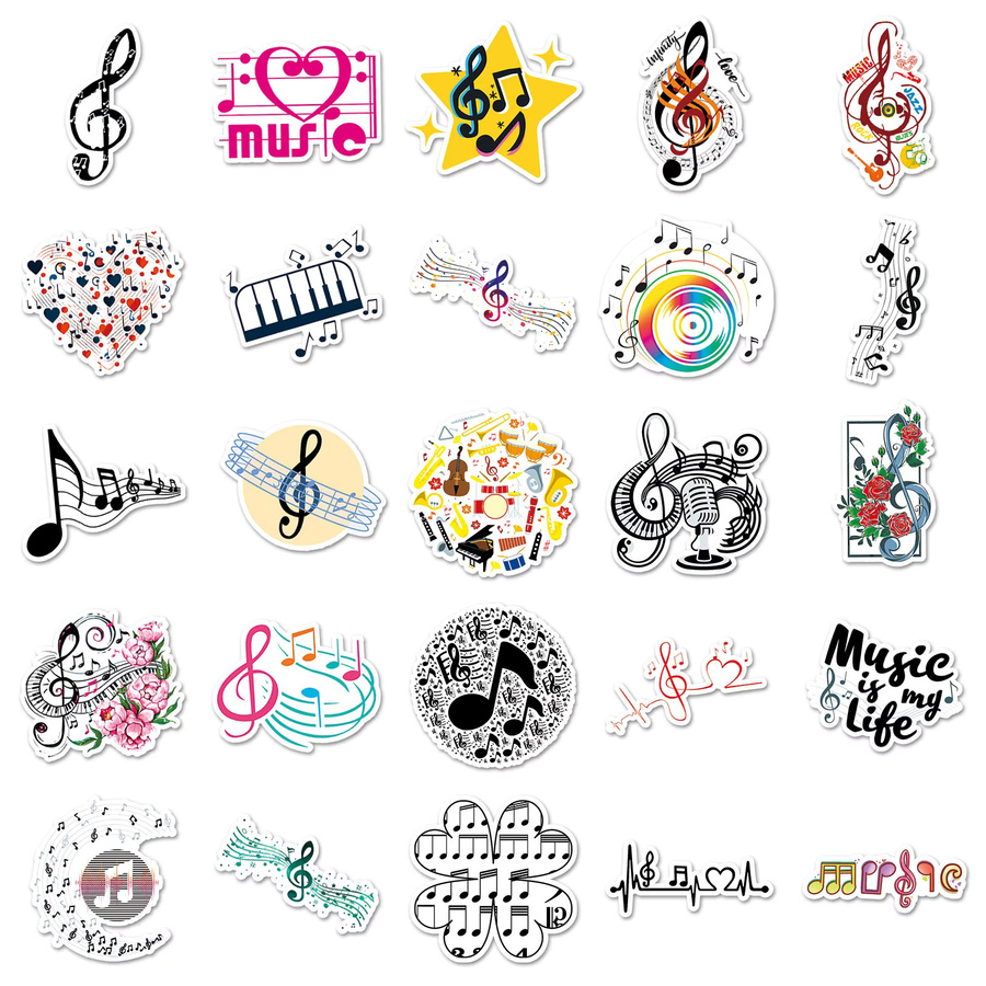 50 Stück Musiknoten Aufkleber mit Graffiti-Design, wasserfeste dekorative Sticker in Multicolour für Gepäck und Notizbücher - Bild 3