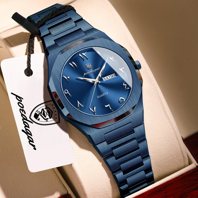 POEDAGAR Armbanduhr Quarz, Edelstahl, Silber, Damen, Wochentagsanzeige - Bild 1
