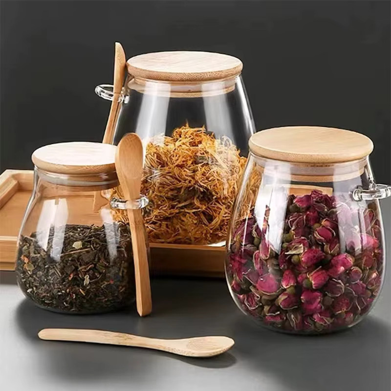 Untior Gewürzglas aus Glas mit Deckel und Löffel, transparentes Aufbewahrungsglas für Zucker, Tee oder Kaffee - Bild 2