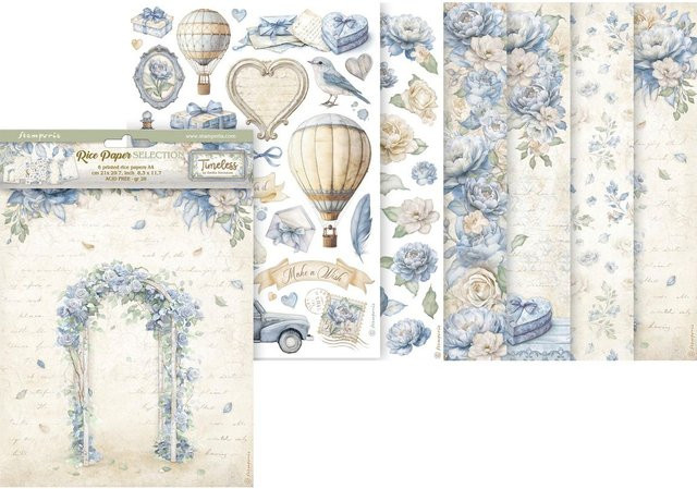 Stamperia Motiv-Strohseide Timeless 6er-Set in A4, Farben: Blau, Cremetöne und Multicolor - Bild 1