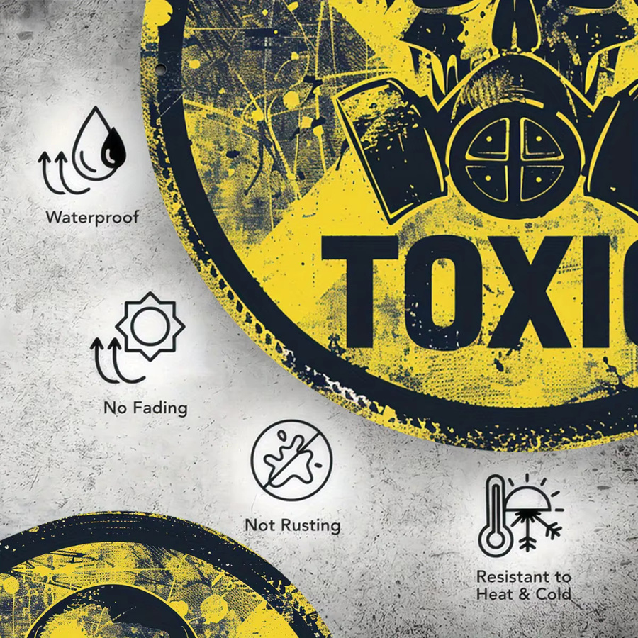 Potdemiel Vintage Metallschild Toxic Danger Symbol, Rundes Aluminium Wandkunst Dekor in Gelb, Durchmesser: 20,32 cm - Bild 5