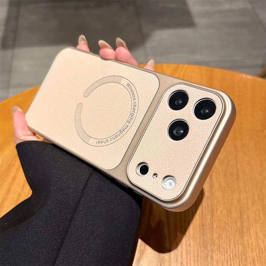 Magnetische Leder-Handyhülle von lolozzx für iPhone, kompatibel mit MagSafe, in Beige oder Lila - Bild 1
