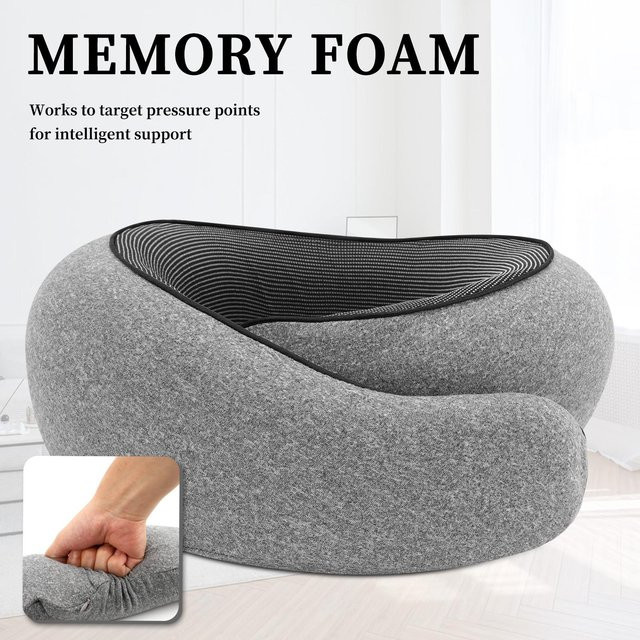 Fishine Nackenstützkissen in U-Form aus Memory Foam, grau, atmungsaktiv - Bild 1