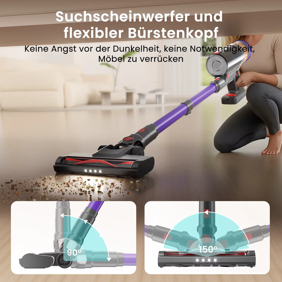 Lefant V1 Akku-Handstaubsauger mit 40kPa Saugkraft, Touchscreen und Zubehör für Tierhaare, Teppiche und Hartböden, Mehrfarbig - Bild 3