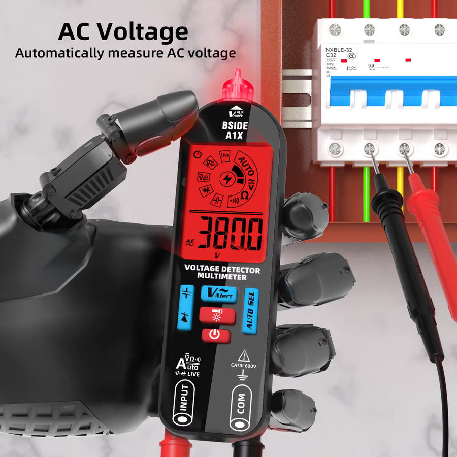 Digitaler Spannungsprüfer von MAXRIENY als berührungsloser Stiftdetektor und Voltmeter für Wechselstrom, USB wiederaufladbar, Farbe: Schwarz - Bild 3