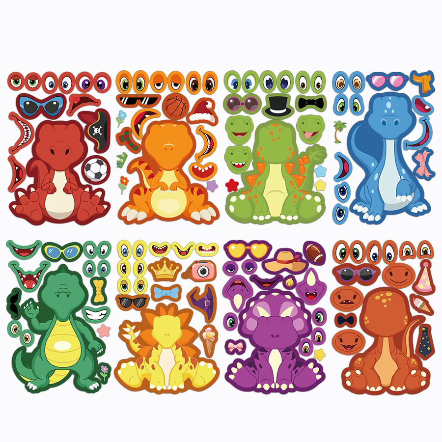 8er Set kreative Dinosaurier Cartoon Aufkleber, wasserfeste dekorative Sticker für Trinkbecher und Scrapbooking, mehrfarbig - Bild 4