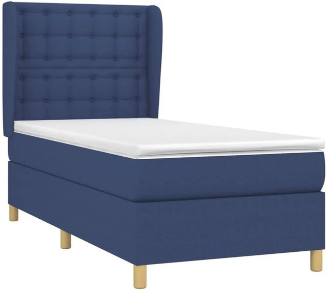 vidaXL Boxspringbett mit Matratze Hybrid-Design in Blau und Weiß, B/T/H: 90 x 200 cm - Bild 1