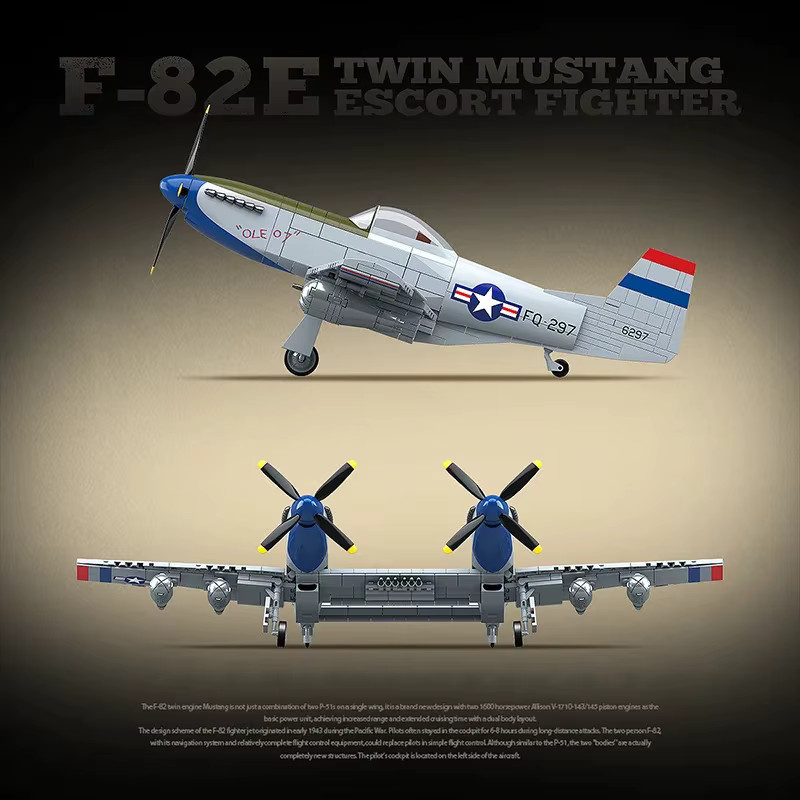 QUAN GUAN 100281 Amerikanischer F-82E Twin Mustang Begleitjäger Bausteine Flugzeug Modell für Kinder - Bild 3