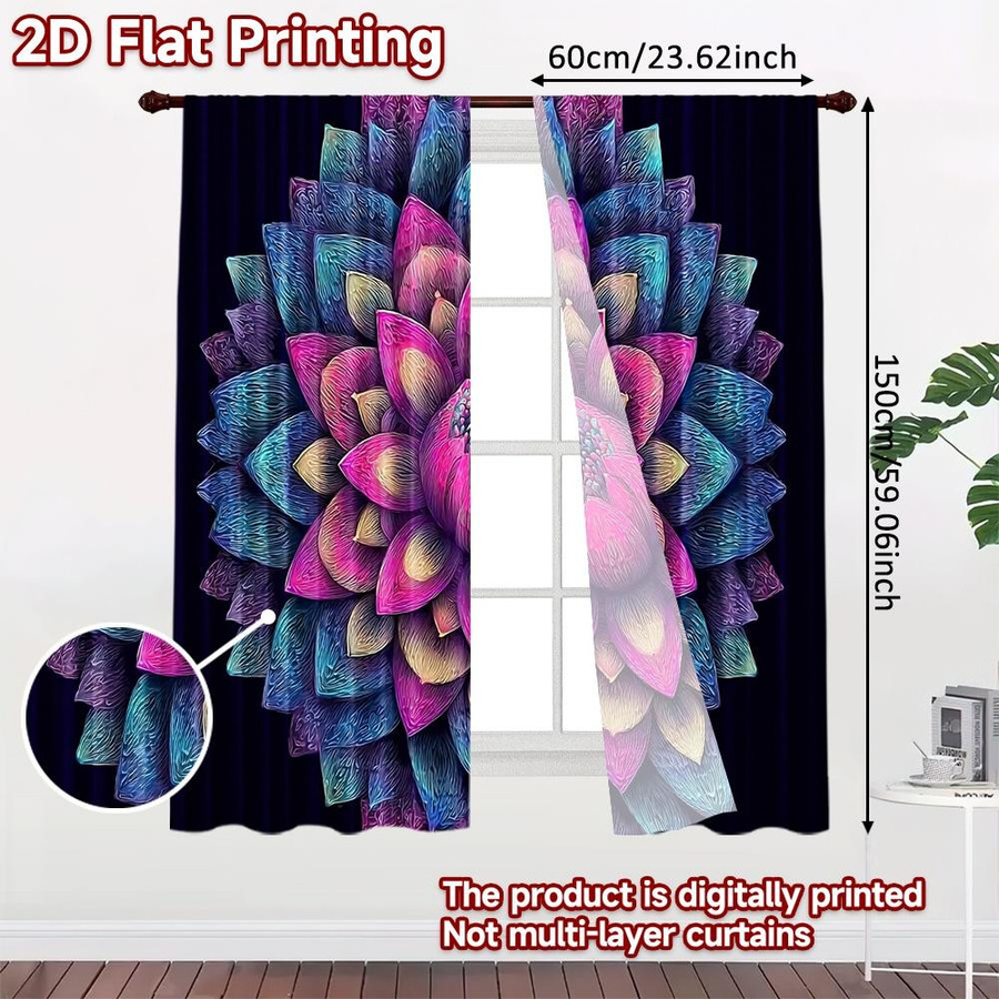 Tonnika Chen Vorhang-Set mit floralem Lotus-Motiv aus Polyester, blickdicht, Multicolor, B: 100 cm, H: 70 cm, 2 Stück - Bild 4
