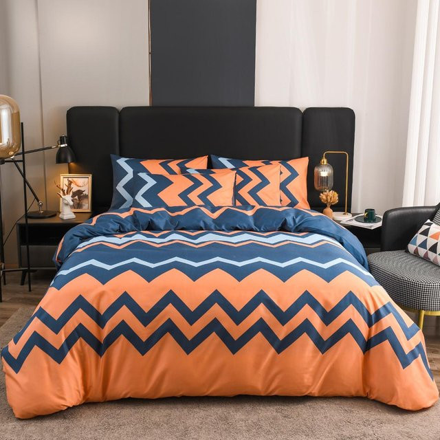 3-teiliges Bettwäscheset Binchi Outdoor Product mit abstraktem Retro-Geometrie-Design in Blau, Orange und Weiß, Material Mikrofaser, B/H: 135 x 200 cm - Bild 1