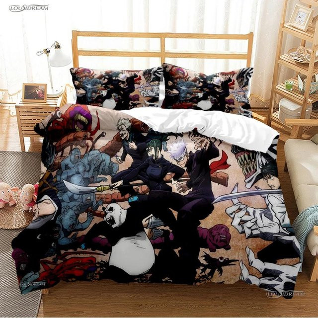 Jujutsu Kaisen Bettwäscheset mit Cartoon Anime Motiv, weiches Bettwäscheset aus Mikrofaser bestehend aus Bettbezug und Kissenbezug, Mehrfarbig, B/H: 172 x 218 cm - Bild 1