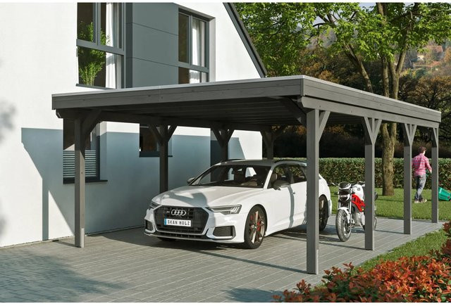 Skan Holz Carport Grunewald aus Fichten-Leimholz mit Aluminiumdach in Grau, B: 427 cm, T: 796 cm, H: 251 cm - Bild 1
