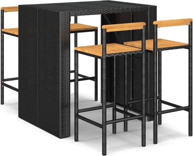 vidaXL 5-tlg Gartenbar-Set Modell 8 in Schwarz aus Poly Rattan und Akazienholz mit Hartglas-Tischplatte - Bild 1