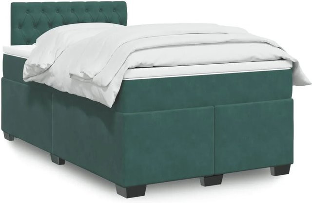 vidaXL Boxspringbett mit Matratze Dunkelgrün aus Samt mit USB-Ladeport und Unterbettbeleuchtung B/T: 120 x 200 cm - Bild 1
