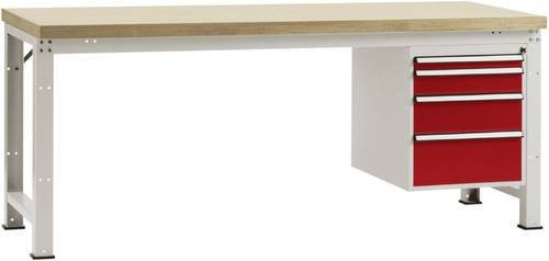 Manuflex Werkbank WP5624.3003 in Rubin-Rot und Weiß mit Stahl- und Holzkomponenten, B/T/H: 200 x 700 x 80 cm - Bild 1