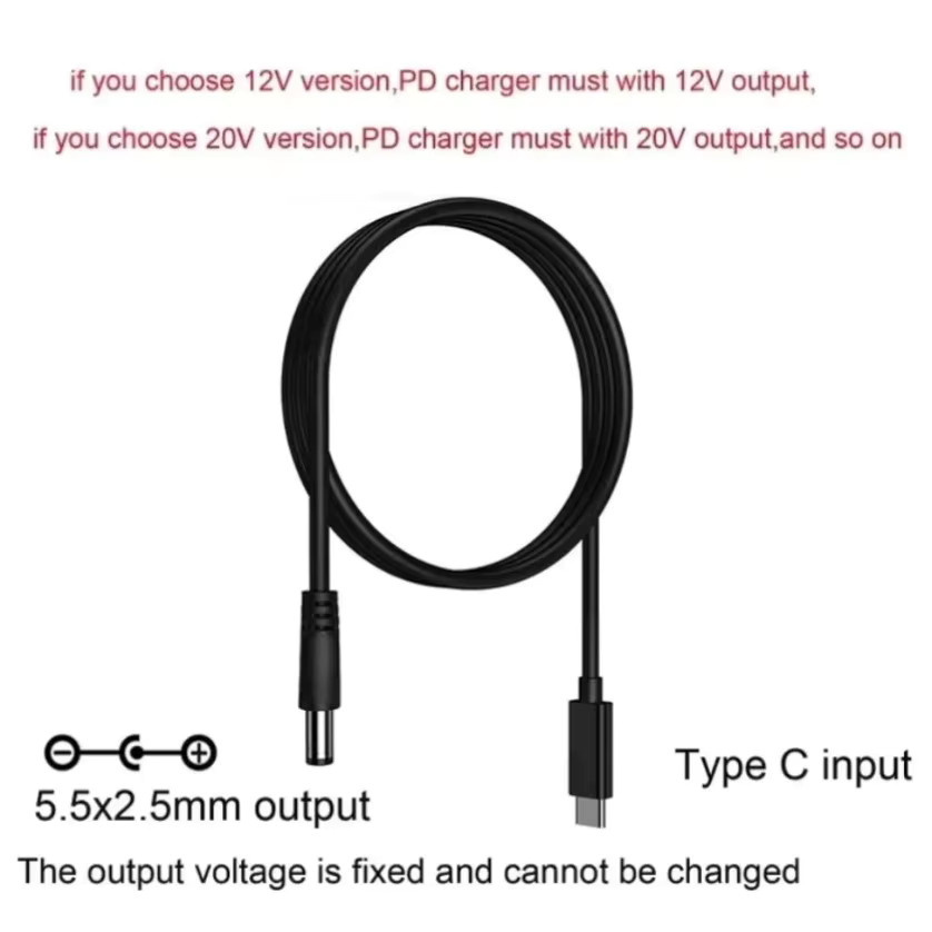 VIKEFON USB C auf DC Netzteil Kabel in Schwarz für Router, Lautsprecher und CCTV Kamera mit 5,5x2,1mm und 5,5x2,5mm Stecker (9V/12V/15V/20V PD) - Bild 2