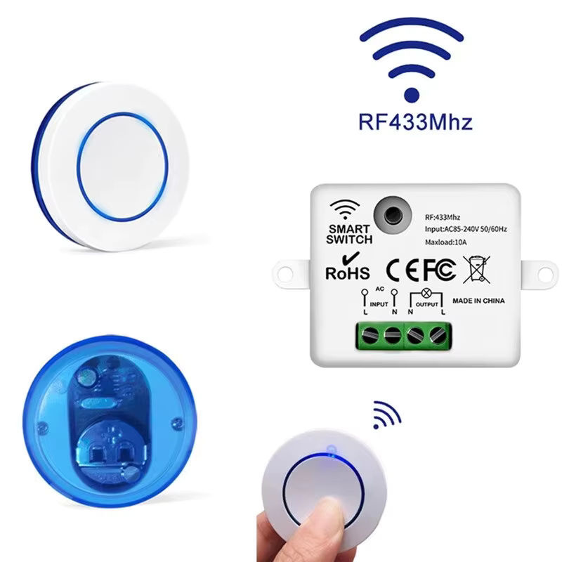 Szaoju Intelligenter RF 433MHz Funk-Lichtschalter mit Fernbedienung, Runder Wandschalter für LED-Lampen, Weiß, 220V, 10A - Bild 2