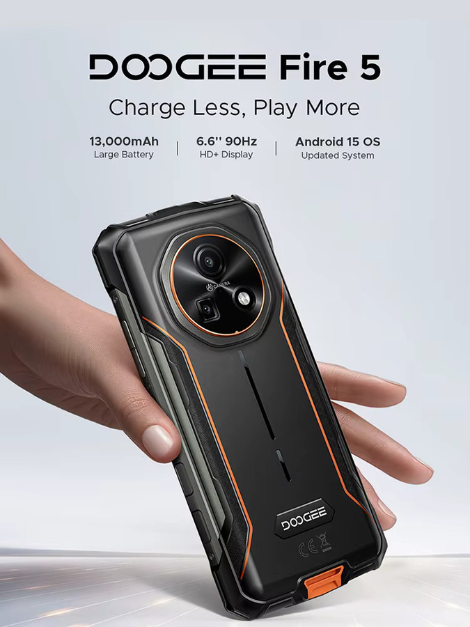 DOOGEE Fire 5 Outdoor-Smartphone mit 13000mAh Akku, 6,6 Zoll HD+ Display, 12GB RAM, 64GB ROM, Android 15 und NFC - Bild 1