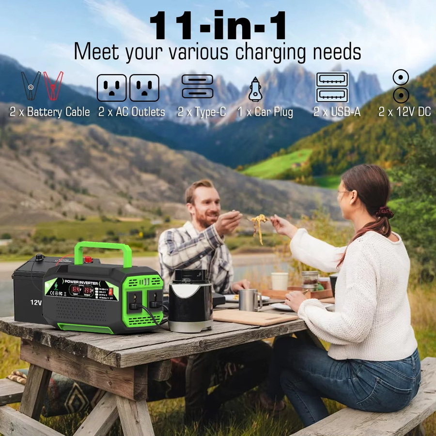 DWiusty Spannungswandler 1000W DC 12V zu AC 220V mit LED-Display, USB-A und USB-C Schnittstellen für Camping und Reisen - Bild 5