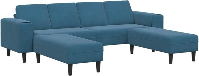 vidaXL Wohnzimmer Couch Set in L-Form, 3-teilig, Blau, Modernes Polsterdesign mit passendem Ottoman und Dekokissen - Bild 1