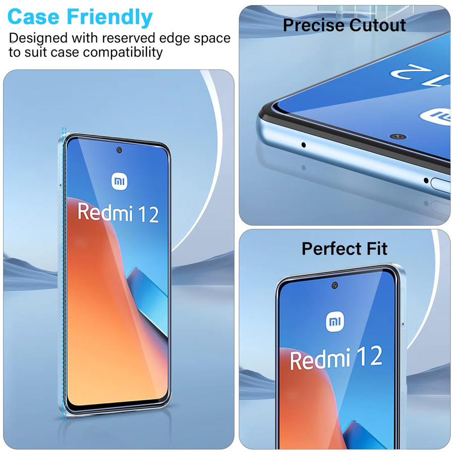 Xiaomi Redmi 12 Displayschutzfolie aus gehärtetem Glas, HD-Kristall, transparent, 9H kratzfest - Bild 4