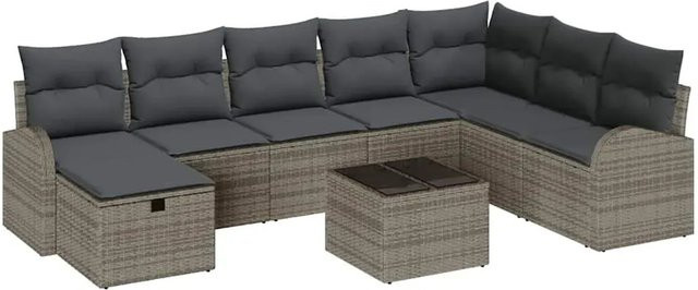 vidaXL Garten-Sofa-Set aus Polyrattan in Grau, 9-teiliges L-Shape Lounge-Set mit Kissen und integriertem Stauraum für Terrasse und Garten - Bild 1