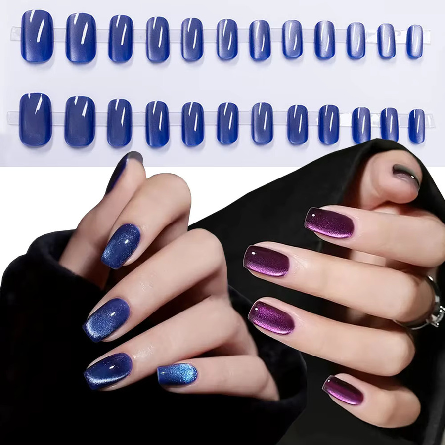 MAFANAILS Kunstnägel, quadratisch, ozeanblau, glänzend, 24 Stück - Bild 1