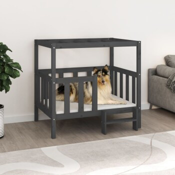 VidaXL erhöhtes Hundebett aus Kiefernholz in Grau, B/T/H: 105,5 x 83,5 x 100 cm - Bild 2