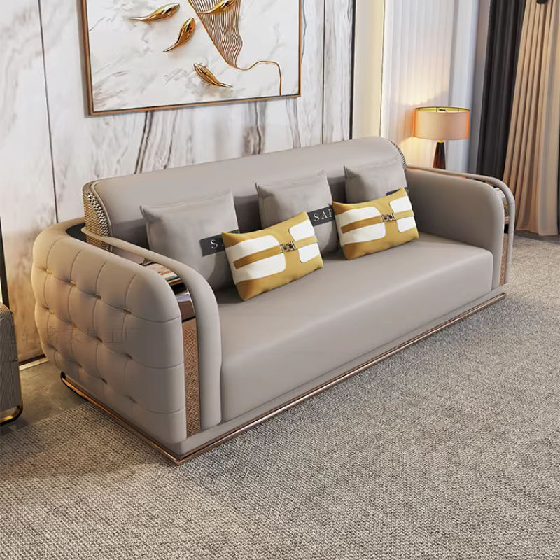 DUTRIEUX Salon De Luxe Sofa aus echtem Leder in Beige - Bild 5