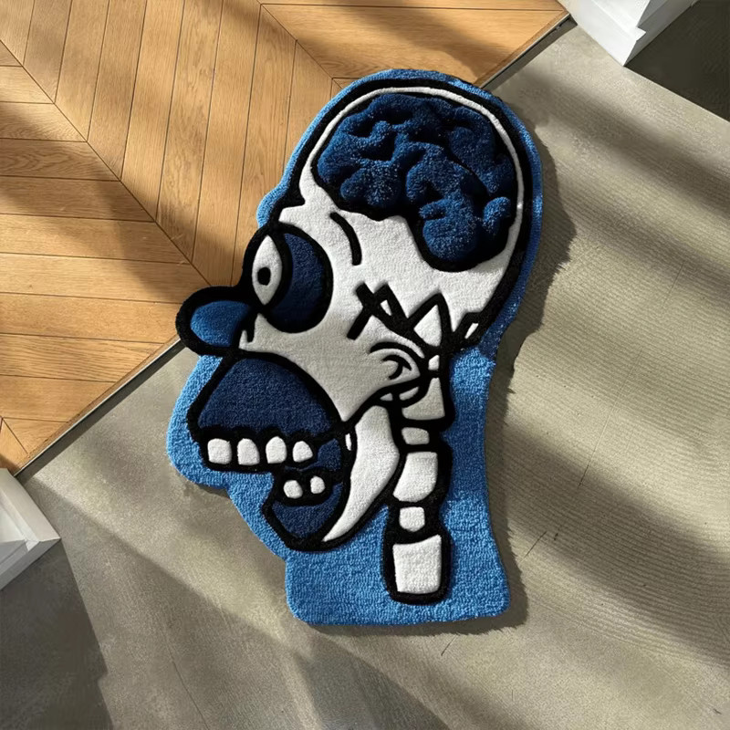 VIKAMA Cool Anatomy Wind Skull Head Teppich, blau-weißes Komfort-Fußpolster für Gaming-Raum und Schlafzimmer - Bild 2
