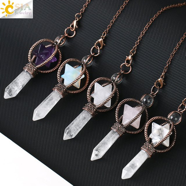 CSJA Jewelry Pendel Anhänger, Kristall, Bronze, Klarer Quarz - Bild 1