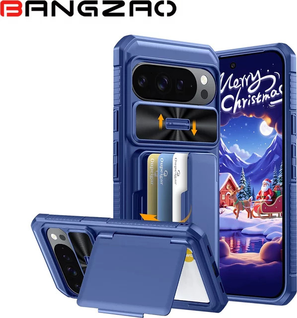 BANGZAO Schutzhülle für Google Pixel 10 und Google Pixel 10 Pro mit RFLD-Geldbörse, Kartenhalter und Kameraabdeckung, stoßfest, Blau - Bild 1
