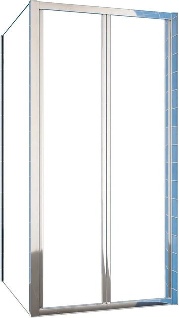 AICA Eckdusche mit Falttür und Seitenwand aus ESG-Glas, Farbe Transparent/Silber, B: 80 cm, H: 185 cm, Tiefe der Seitenwand: 70 cm, Glasstärke: 5 mm - Bild 1