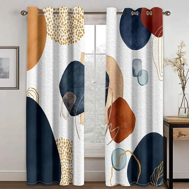 Yiran Furniture 2er Set Vorhänge mit abstraktem Sonnen-Design in Multicolour, halbtransparentes Polyester für Schlafzimmer und Fenster, Breite: 100 cm, Höhe: 130 cm - Bild 1