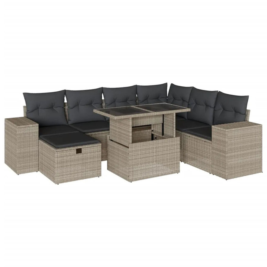 vidaXL 8-tlg. Garten-Sofagarnitur in L-Form mit Polyrattan und Kissen, Hellgrau - Bild 2