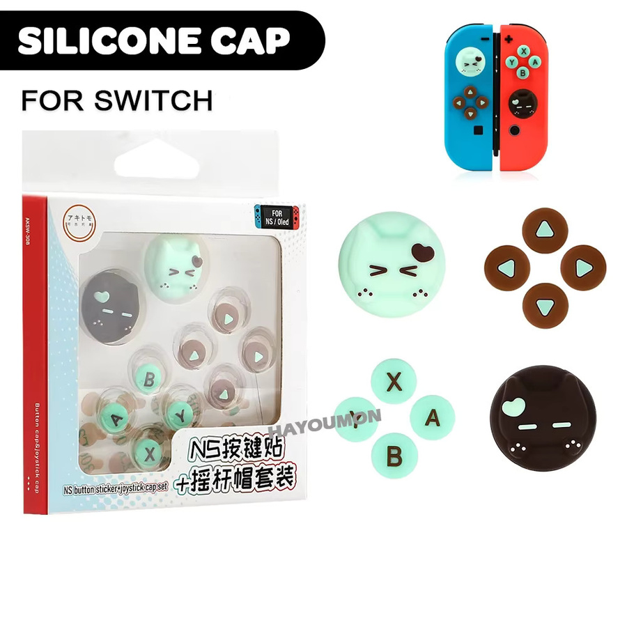 Hayoumon Pudding-Katzen Silikon D-Pad Tastenkappen und Thumbstick Griffabdeckungen für Nintendo Switch und Switch Lite inklusive ABXY-Tasten-Aufklebern, Mehrfarbig - Bild 4