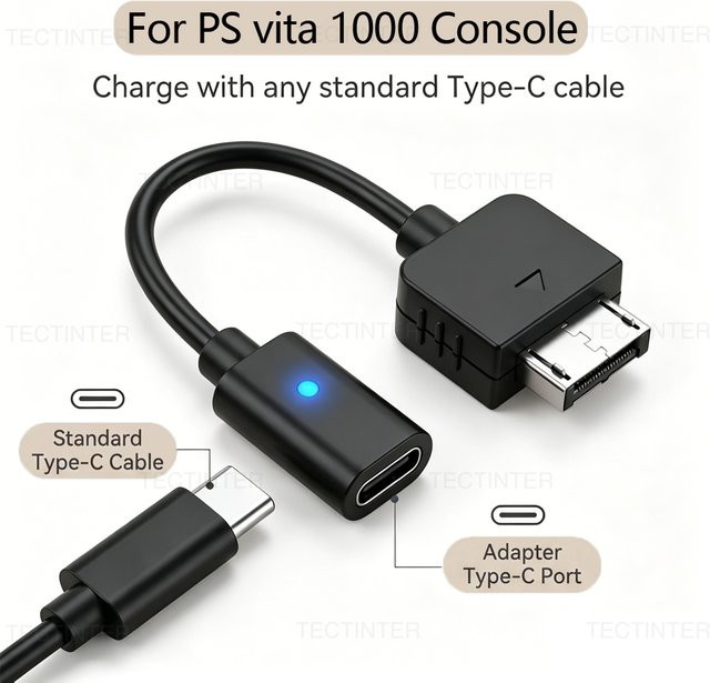 TECTINTER USB-C Ladekabel für PS Vita 1000 Konsole, Schwarz - Bild 1