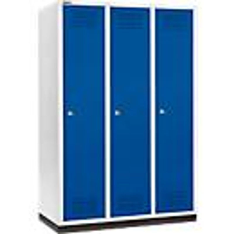 Schäfer Shop Genius Kleiderspind mit Sockel, 3 Abteile, Zylinderschloss, lichtgrau/enzianblau, B/T/H: 400 mm Abteilbreite - Bild 3