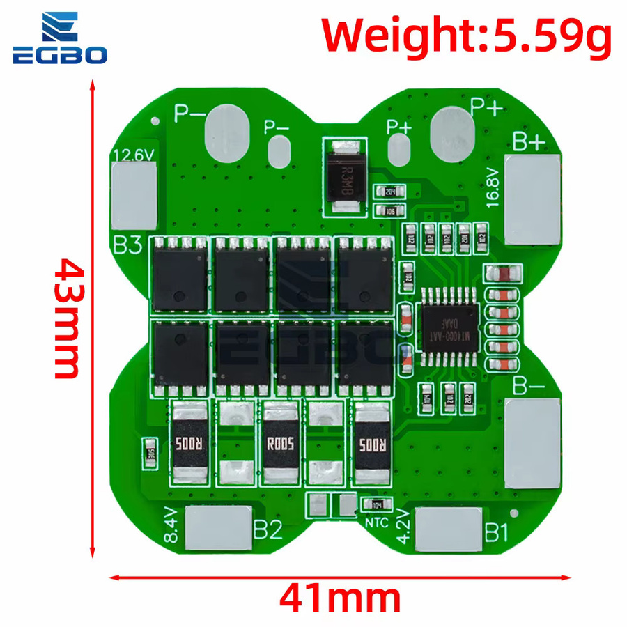 EGBO BMS PCM Batterieschutzplatine für 4S 14,8V/16,8V Lithium 21700 Ternäre Batterien, Farbe: Grün - Bild 3