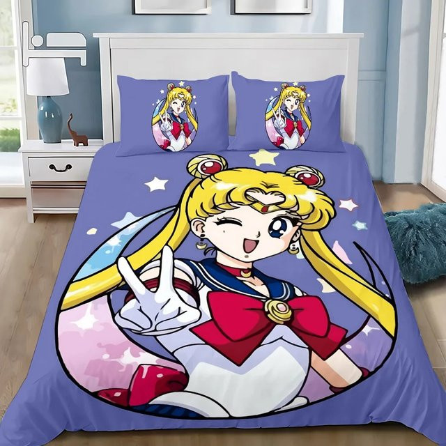 Potdemiel Kinder Bettwäsche Set mit Cartoon Anime Sailor Motiv, Bettbezug und Kissenbezug für Mädchen - Bild 1